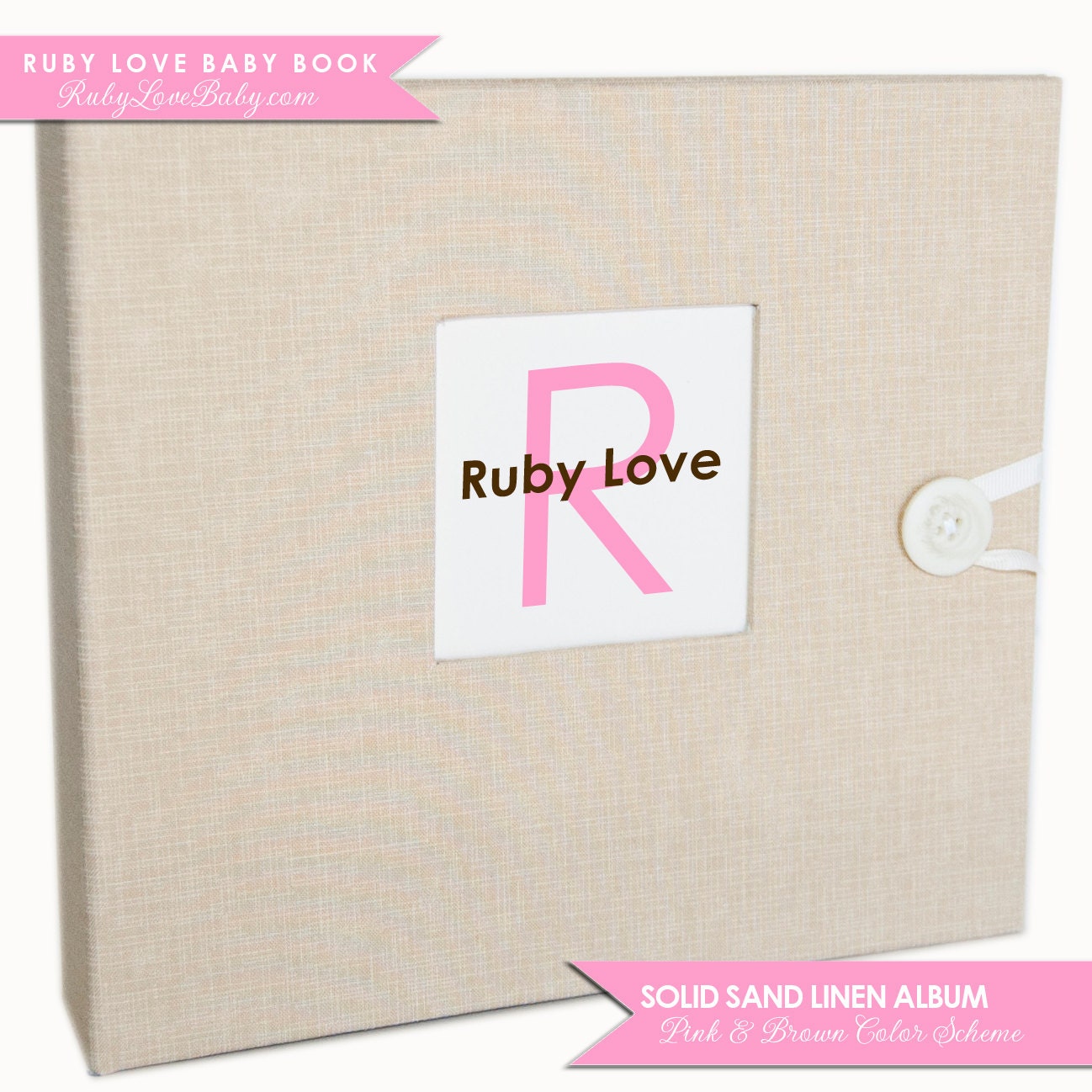 GIRL Modern Baby Memory Book . Textured Sand Solid Color Album