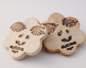Ceramic buttons flower face sepia brown set of two clay flower buttons
