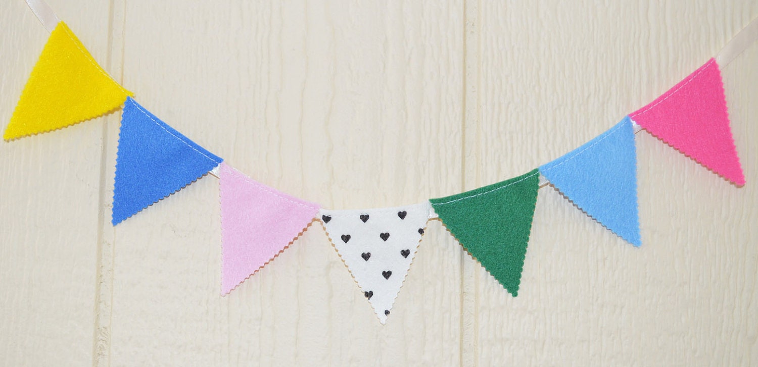 Mini colourful banner Party 7 flags Garland  felt for weeding baby shower room cake decorations ready to ship