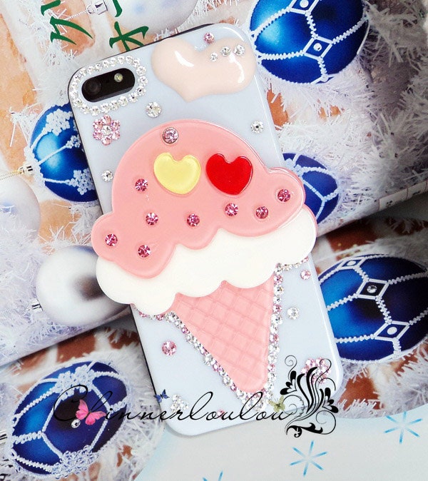 20% off sale. Apple iphone 5 case, Ice Cream mirror with swarovski crystal rhinestone, Free US shipping