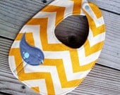 Yellow chevron baby bib with gray birdie