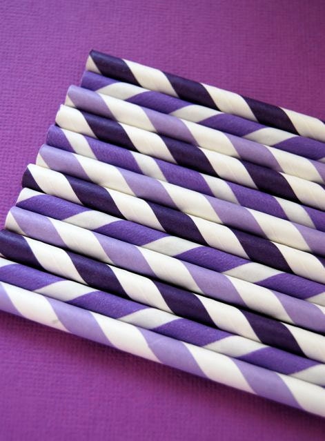 Assorted Purple Striped Paper Straws and PDF Printable Party Flags