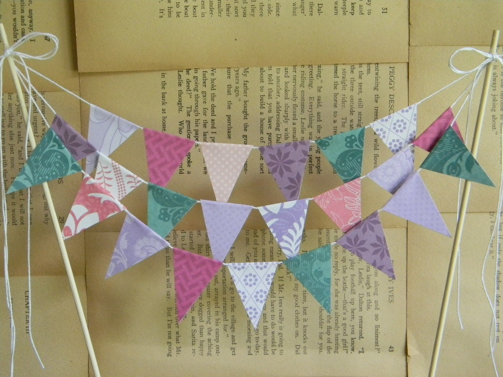 3 tier Bunting Wedding Cake Topper //READY TO SHIP//  pink, purple, teal