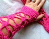 Fingerless Gloves Lacey Pink, Sparkly
