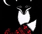 Fox In Moonlight - Cut Paper Art Print