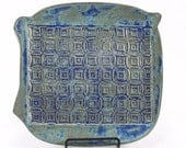 Bridges Pottery Cheese Plate Specialty Plate in Electric Blue Moss Ready to Ship