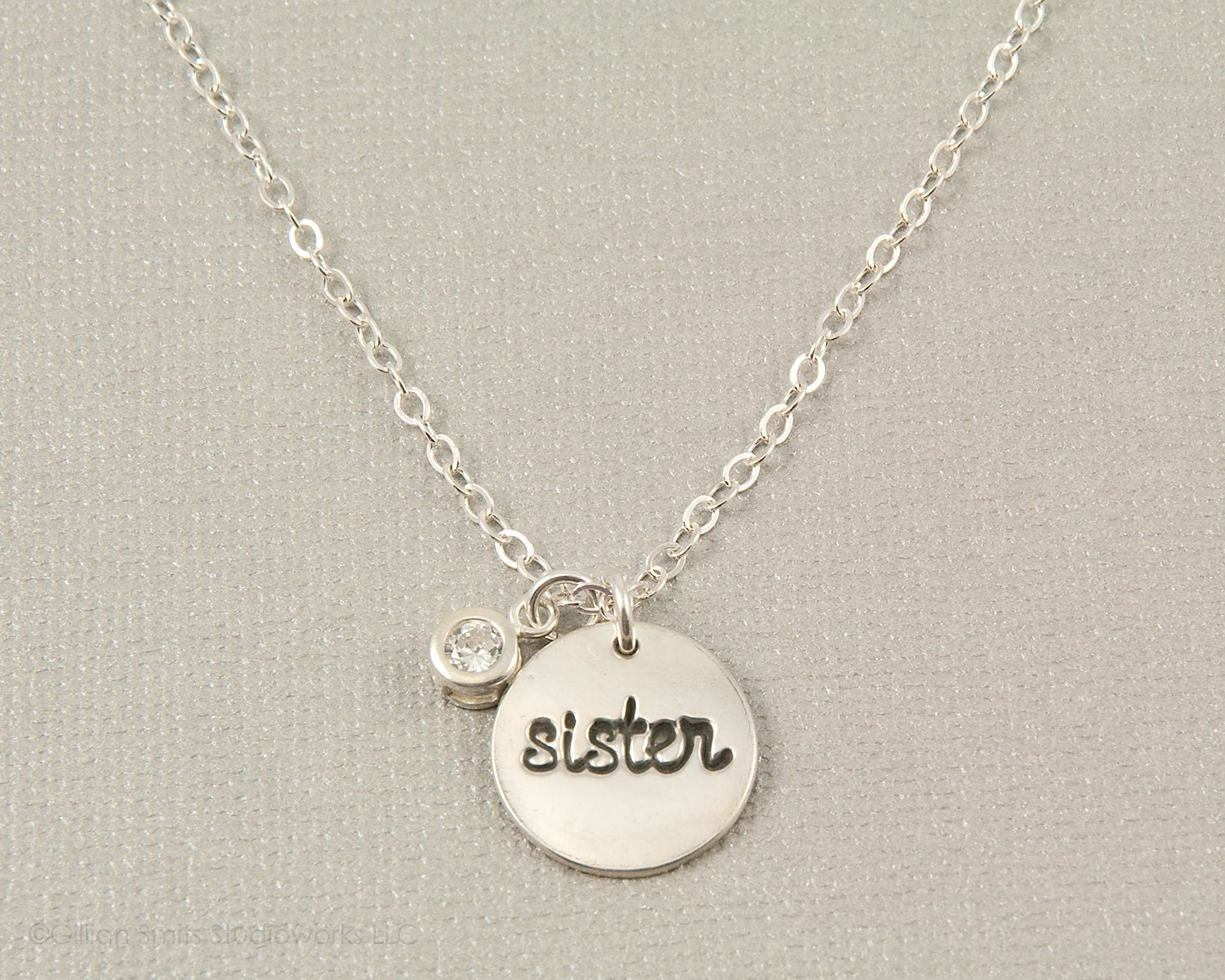 Sister necklace PMC pendant stamped personalized jewelry gift for sister word jewelry handmade under 50