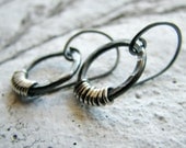 Sterling silver earrings hammered hand forged rings metalwork oxidized contrast rustic minimalist - Enceladus