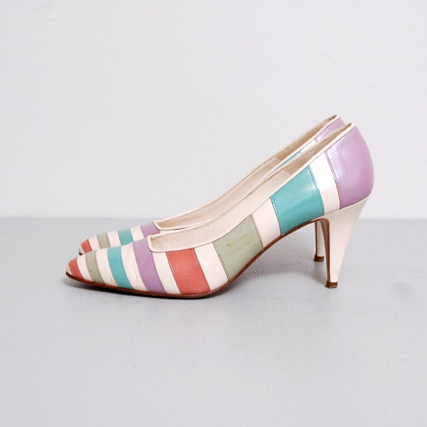 1950s Heels - Pastel Stripe Pin Up Heels Size 7 - 7.5