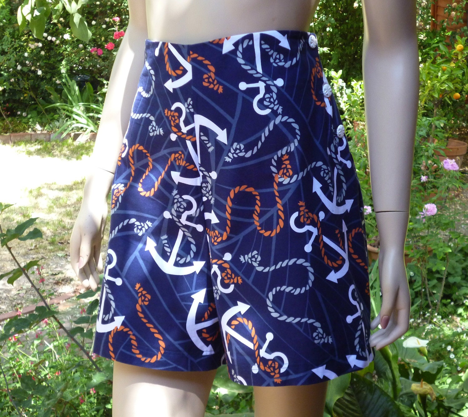 1940s Vintage style Sailor SHORTS . Nautical Anchors