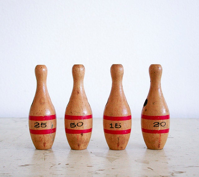 Vintage Toy Bowling Pins - Set of 4