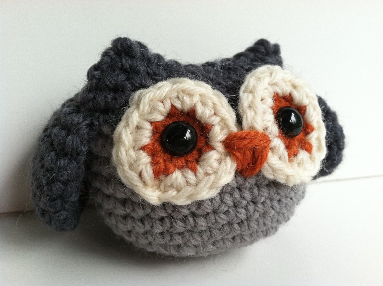 Amigurumi Crochet Owl To Plushie - Slate Gray and Pearl Gray