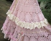 reserved for KATNIPKITTY... Vintage Kitty.. vintage crochet.. romantic full circle skirt.. roses,hand dyed, pink,   XSMALL - SMALL