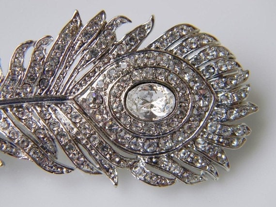 Rhinestone Peacock Feather Bridal Hair Clip - Crystal Clear - Bridesmaid Hair Clip - Wedding