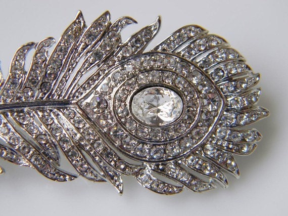 Rhinestone Peacock Feather Bridal Hair Clip - Crystal Clear - Bridesmaid Hair Clip - Wedding