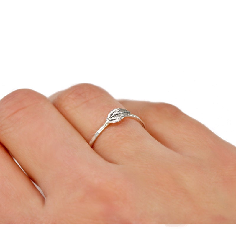 Leaf Stacking Ring, Oxidized Sterling Silver Stack Ring