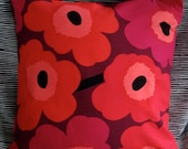 Marimekko Pieni Unikko Pillow Casing from Finland. 18x18" Red on dark red