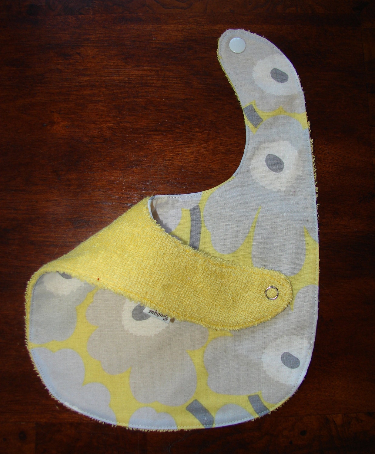 Baby Bib, Yellow Grey Mini Unikko and Yellow Terry for a baby girl, Finland, Maija Isola, organic cotton