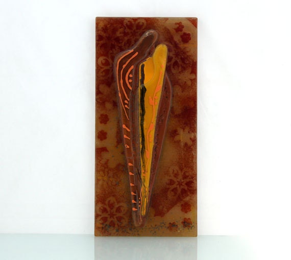 Fused glass Painting artwork  a love couple in the fall