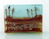 Fused Glass napkin holder ,Earth Tone landscape