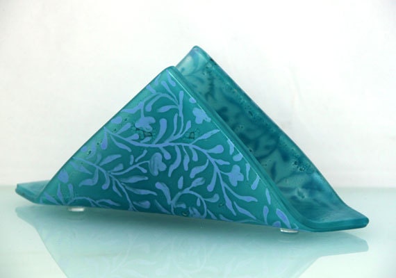Fused glass  napkin holder, retro ornament design