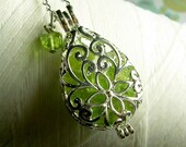 Worry Locket - peridot gemstones in teardrop locket sterling silver necklace