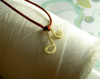 SALE ....  Make A Wish - MUSICAL NOTE Charm - hand forged brass music symbol on red silk cord