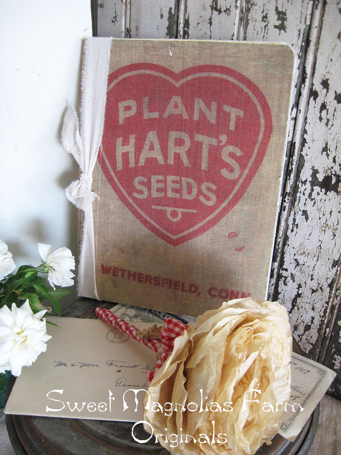 Vintage Feedsack Journal - Harts Seeds - Farmhouse Chic - Diary - Perfection for Scrapbook or Bible Journal or Wedding Guest Book