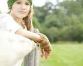 Custom Hand Knit Earwarmer/Headband with Crochet Flower Embellishment and Matching Fingerless Mittens