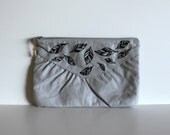 Falling - VINTAGE grey CLUTCH with hand painted leaves