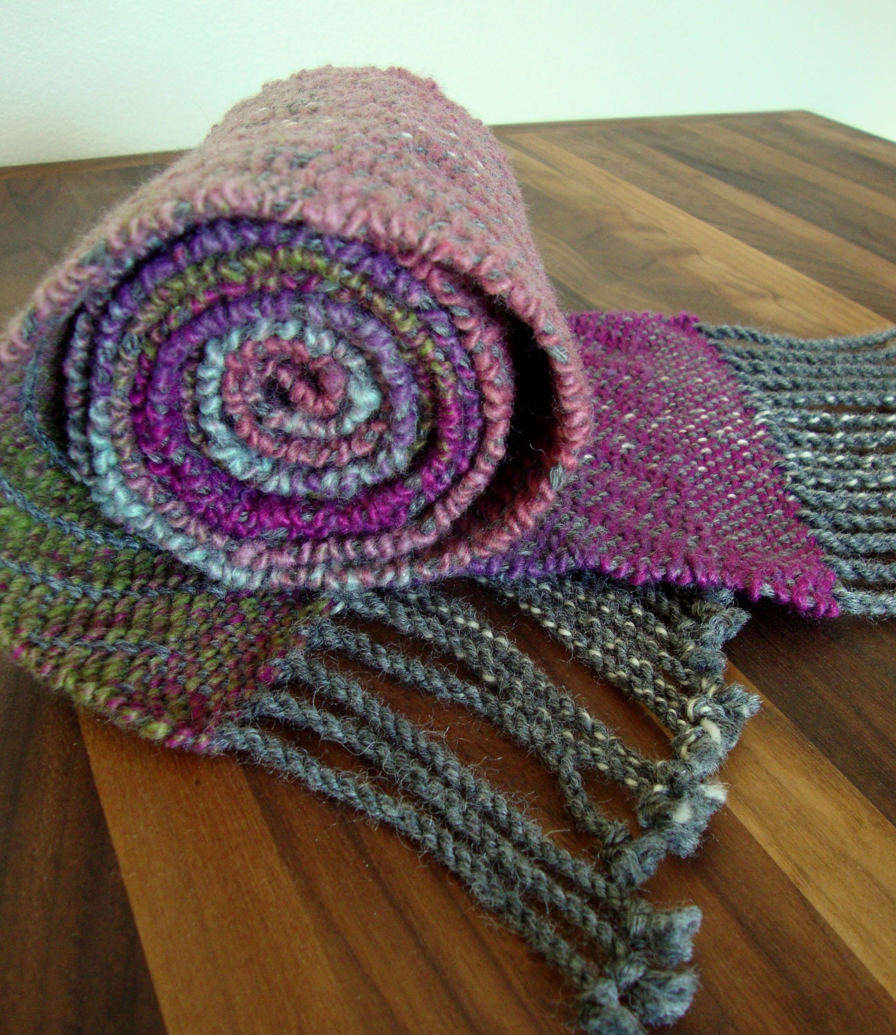 Handwoven Lavender, Pink, Light Blue, and Leaf Green Scarf