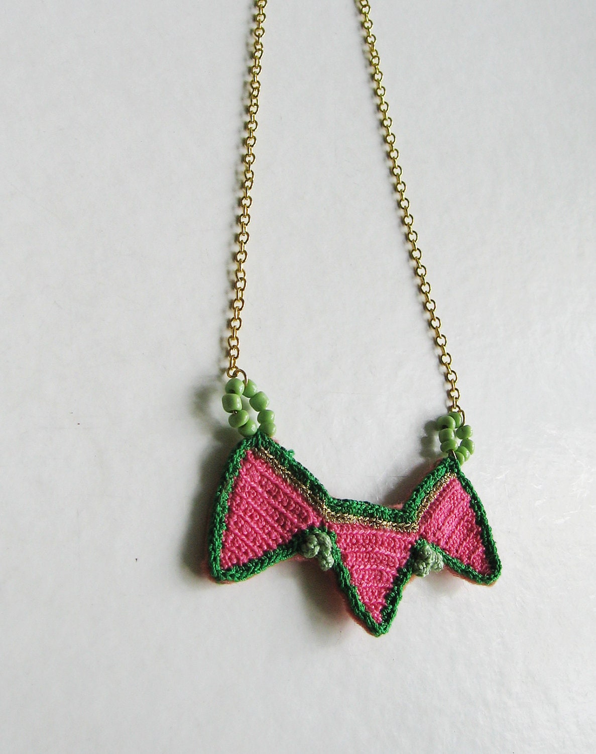 Pink-Green-Gold Triangle necklace