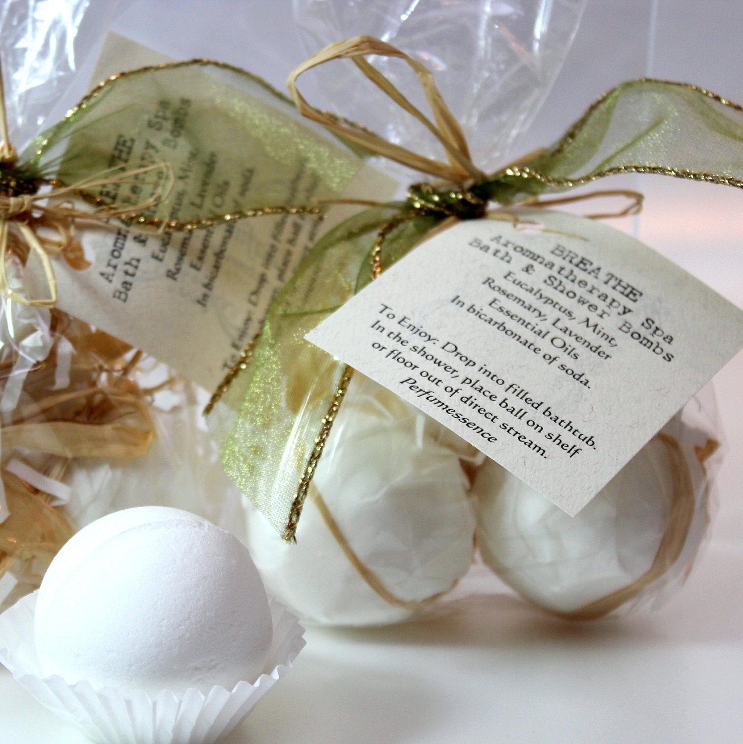Breathe Shower Bath Bombs 3-pack naturally scented simple organic soothing ingredients - Eucalyptus Mint Lavender