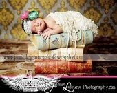 Ruthie headband with ranunculus blooms leopard glitter lace netting bling statement photo shoot prop newborn