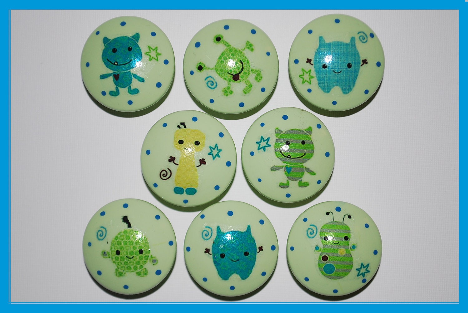 8 PEEK A BOO lil MONSTERS Handmade Knobs m2m cocalo bedding drawer pull kids decor boy