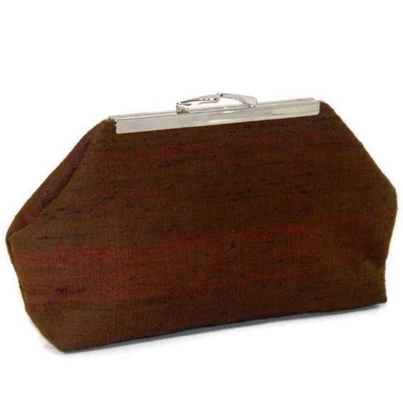 Brown Irridescent Silk Clutch