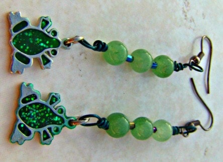 Stone Frog Earrings Beaded Earrings Direct Checkout Green Aventurine Dangle Woman Woodland