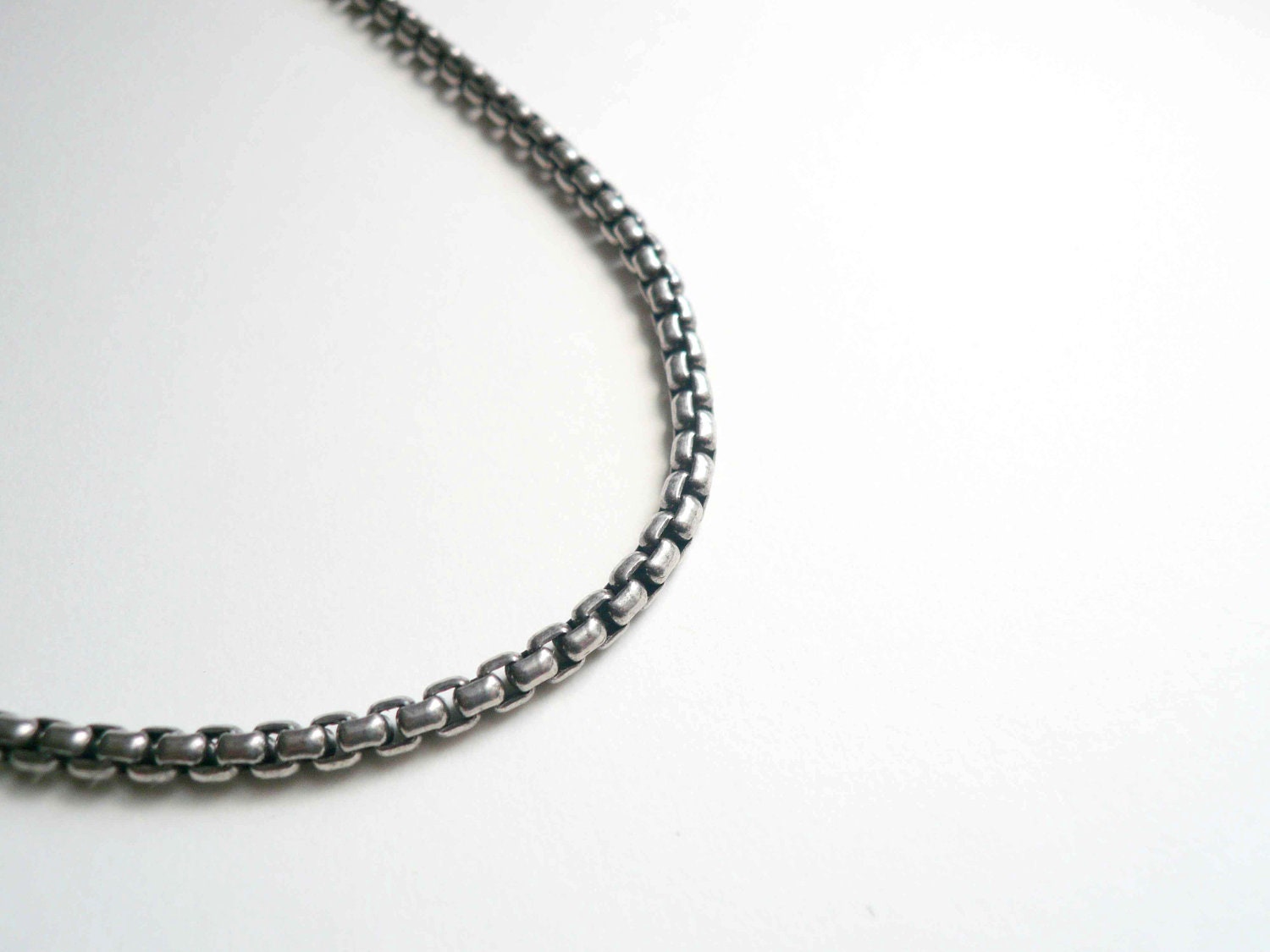 Luxury sterling silver necklace chain. Long heavy box rollo rolo necklace chain in antiqued silver. Up to 24 inches.