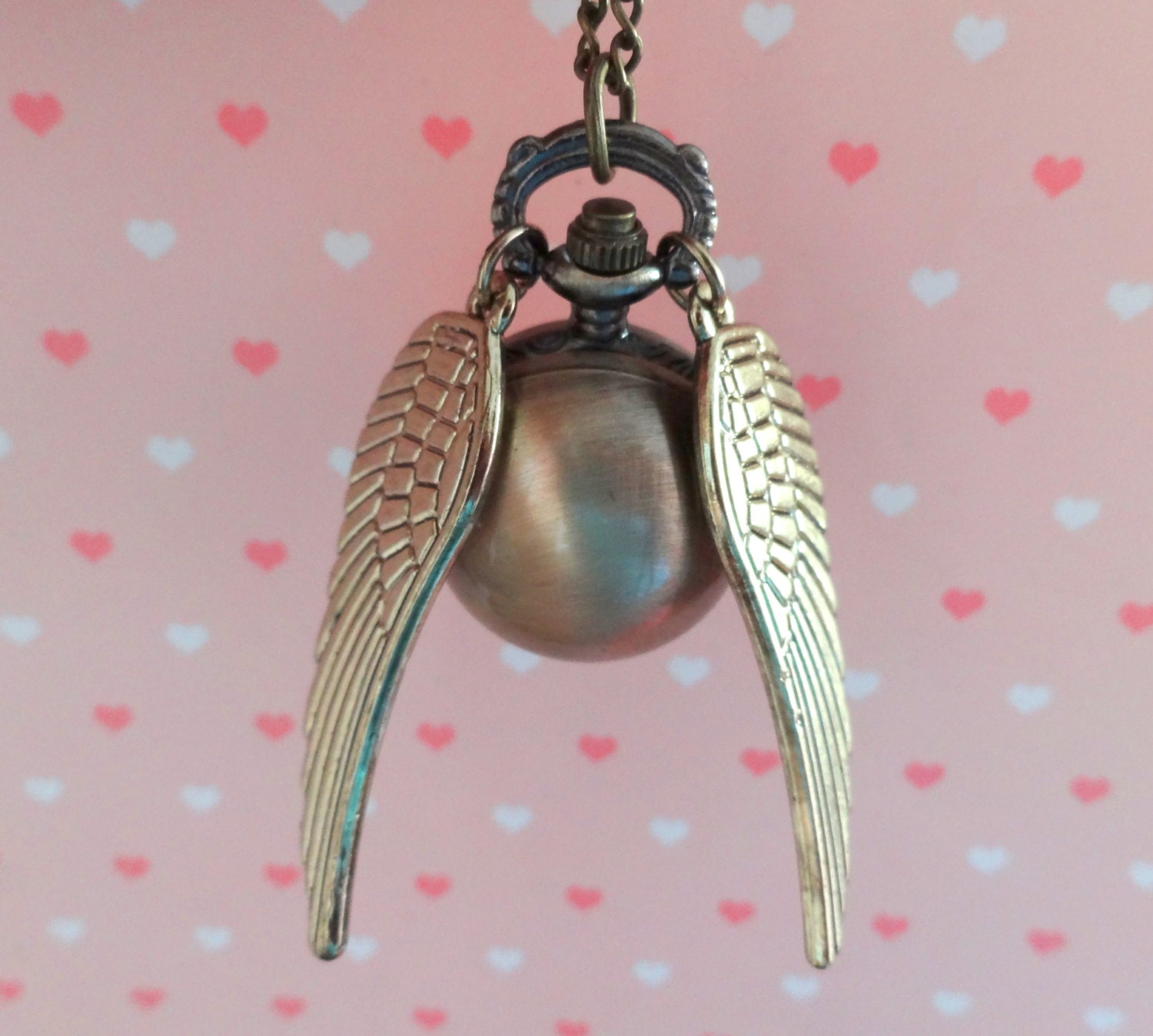 Golden Snitch. Vintage Style Ball Pocket Watch Necklace with Wings. Inspired by Harry Potter.