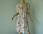 Doll Dress in Ivory, Taupe & Gray- 1990's Grunge Ghost Flowers- Peter Pan Collar