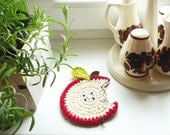 Crochet apple coasters (set of 4) - Autumn
