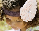 RUTH - plum and peach lace ruffle rose headband