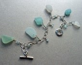Sea Glass and Sterling Silver Charm Bracelet in Turquoise and Sea Foam