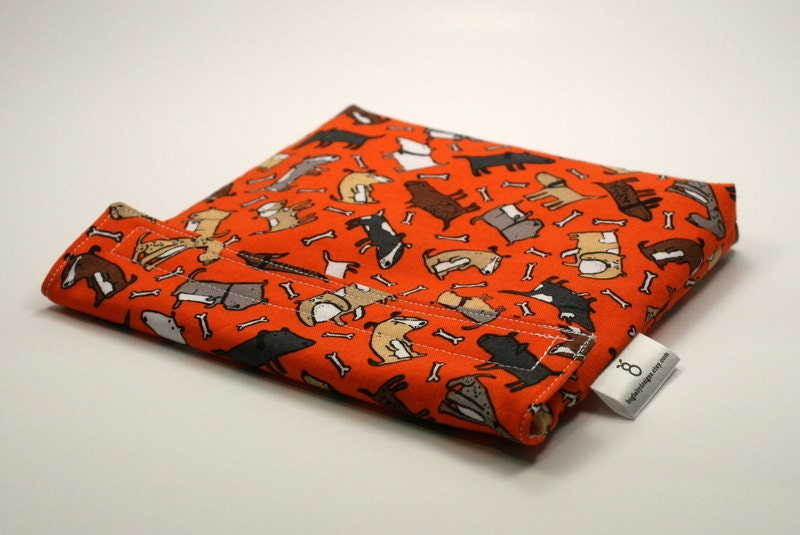Reusable eco friendly washable Sandwich Bag - dogs and bones on orange