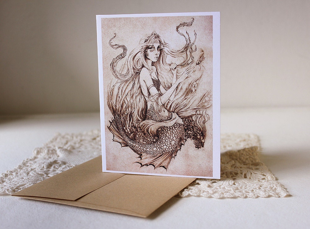 On the Seafloor Greeting Card // Print of Original Fantasy Illustration