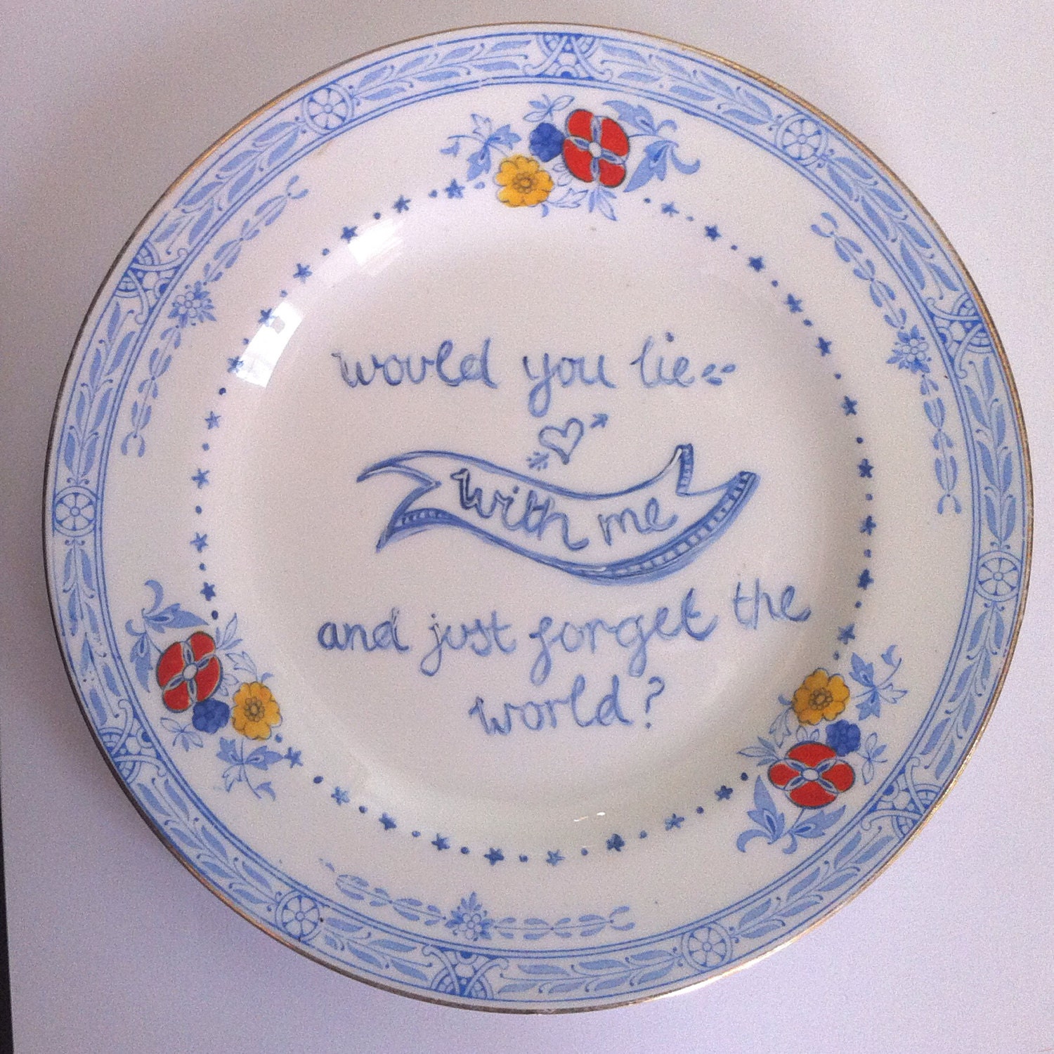 Vintage Lyrical Plate - Up cycled - Original Ceramic Artwork