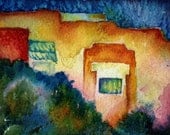 ACEO Art Print, Natural, Blue, Red, Arizona Spanish Dwelling