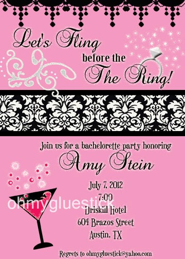 Pink Bling Martini Bachelorette Party Printable Invitation By Oh My Gluestick