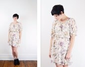 s a l e 1970s White Sheer Floral Dress - S