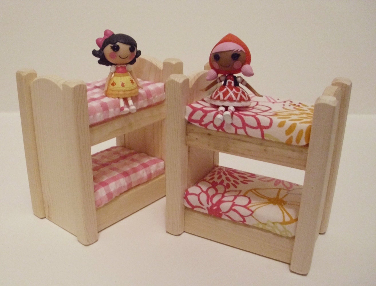 Set of 2 Mini Lalaloopsy-scale Natural Wood Doll Bunk Beds, Wooden Toy Furniture, Waldorf inspired
